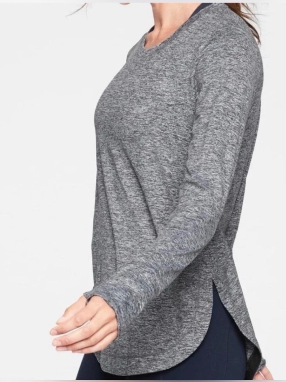 Athleta Women's Uptempo Long Sleeve Crew Neck Tunic Top Gray Size Medium M